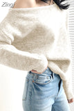 Autumn Irregular Sexy Off Shoulder Sweater Casual Loose Knitted Tops Korea Fashion Ladies Womens 2023 New Sweaters