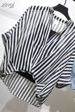 Two Piece Set Leopard Chiffon Shirts Summer Half Sleeve Loose V-Neck Women Casual Blouse Sexy Casual Striped Tops
