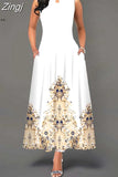 Women Floral Printed Long Dresses Casual Sleeveless Beach Holiday Boho Maxi Dress