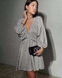 Spring Design V-Neck Dress French Solid Color Sexy Short Dress