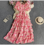 Floral And Haffin Dress Women's New Summer Bubble Short Sleeves To Close The Waist Thin Holiday High-End Cake