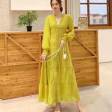 Retro Court Style Lace V-Neck High-End Dress With Thin Single-Drace Buckle