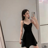 Zingj New Summer Dress Female With A Bottom To Show Thin Sling A-Word Short Skirt Hepburn Small Black Skirt