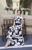 Light Luxury Retro Sleeveless V-Neck Print Dress Women's Summer Waists Thin Temperament Elegant Famous
