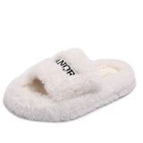 Plush Slippers Women Wear High-Level Spring And Autumn Leisure Home Thick Embroidery A Word Hairy
