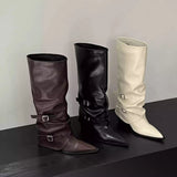 Buckle ~ Trouser Boots Coarse And Boots Boots Girl Hottie High Boots Pointed Black Pants Tube