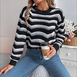 Autumn And Winter Casual Hollow Striped Lantern Long-Sleeved Jacket Sweater Women's