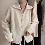 Zingj Zipper Autumn Winter Collar Solid Color Lazy Wind Wear Sweater Coat Jacket Korean Version Soft Waxy Women-Outfit