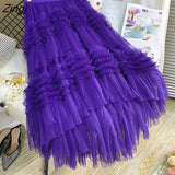 Tulle Long Skirt Women Vintage Gothic High Waist Midi Skirt Korean Style Soft Mesh Fluffy Tutu Skirt Female Jupe
