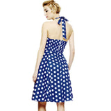 Women Polka Dot Dress Summer Hepburn 50s 60s Vintage Dress A-Line Halter Rockabilly Retro Party Dresses