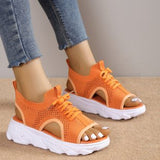 Spring And Summer New Sloping Sandals Women Large Size Flying Breathable Net Cloth Hollow Loose Fish Mouth