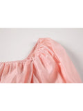 Autumn New Women's Dress French Vintage Sweet Style Hollow-Out Bow Lace-Up Square Collar Puff Sleeve Ladies Long