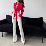 Spot 2025 New Fashion Temperament Lapel Long Sleeve Leakage Umbilical Shirt Short Female