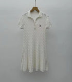 Short-Sleeved Knitted Dress Woman 2025 New College Style Polo Collar Slimming