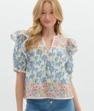Summer New Women's Small Fresh Print Flowers Short-Sleeved Leisure Commute OL Top Women's