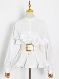Long-Sleeved Lotus Leafy Shirt Women 2025 Autumn New Fashion Korean Version Of High-Waisted Collars On The Body Of Women's