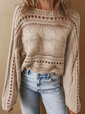 Women's 2025 Crochet Burqa Hollow Women's Long-Sleeved Round-Neck Short Top Beach