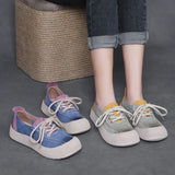 Leather Round Head Casual Shoes Women 2025 Spring New Flat Bottom Lace Single Shoes Fashion Leather