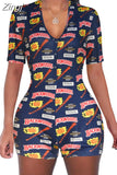 Women Sexy V-Neck Bodycon Bodysuit Casual Printed Button Sleepwear Jumpsuit Shorts Romper Leotard Sexy Ladies Summer Pajamas