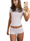 Milk Silk Two Sets Of Temperament Pure Suit Women's Fashion Round Neck Sexy Sports