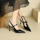 Wine Red High-Heeled Sandals Women 2025 Summer New Bun Head Buckle Fine Temperament Single Shoe With