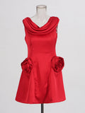 French Sweet Style Dress Women 2025 Spring And Summer New Fashion Temperament Folded Flowers Design Short