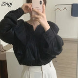 Women Ulzzang Chic Fall Simple Vintage Tops Office Lady Clothing All-match Long Sleeve Blusas Mujer Elegant Pure