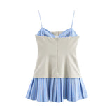 New Provincial Silk Splicing Hundred Folds Hem Hanging Dress