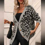 And Winter New Sweater Women's Large Size Loose Knit V-Neck Leopard Long-Sleeved Open-Shirt Coat