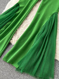 Green/Black/White/Rose Red Mesh Patchwork Flare Pants For Women Elegant High Waist Wide Leg Hip Hop Dancing Trousers