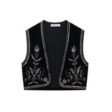 Women's Casual Street Sleeveless Velvet Embroidered Vests In Autumn