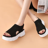 Spring And Summer Thick Bottom Net Cloth Pine Bottom Fashion Leisure Flat Bottom Hollow Fish Mouth Women Sandals