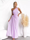 Zingj Spring And Summer Elegant Folding Dress Single Shoulder Waist Hollow Dress