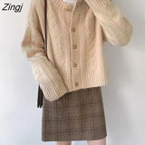 Women 2023 Autumn New Knitted Warm Casual Long Sleeve Cardigan Slim Female Popular Pure Single Breasted Brown