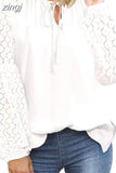 Casual Shirts for Women O-neck Long Sleeve Loose Shirt White Blouse Women's Loose Solid Hollow Lace Tops New