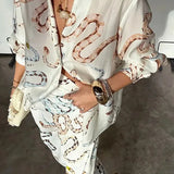 New Women's Temperament Elegant Snake Print Shirt Long Sleeve Open Skirt Loose