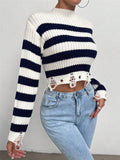Women's Clothing Fashion Round Collar High-Waist Short Striped Knitted Short