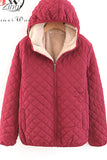Women Autumn Winter Parkas Coat Jackets Female Lamb Hooded Plaid Long Sleeve Warm Winter Jacket S~3XL casaco