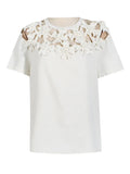 Zingj Summer New Fashion Round Collar Embroidery Flower Splicing Design Sense Versatile Hollow Short-Sleeved T Shirt Jacket