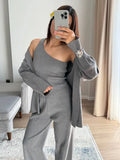 Lazy Knitted Casual Sweater Gray Camel Two-Color High-End One-Shoulder Vest With Wide-Legged