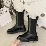 And Winter Online Celebrity Chimney Boots Black Muffin Thick Soles Chelsea Boots Medium-Heeled Short Boots Heeled Martin
