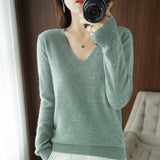 Zingj The 2023 Fall / Winter New Women's Knit Sweater Pullover Women's V-Neck Bottom Plush Sweater-Outfit