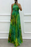Women's Sleeveless Print With Dress Fashion Swing Hanging Neck Round Women