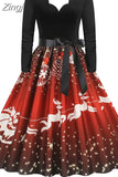 Women Christmas Dress Long Sleeve V Neck Elegant Vinatge Party Costumes Winter New Year Clothing