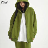 Women's Tracksuit Casual Zip Up Oversized Sweatshirts Two Piece Set Fleece Loose Hooded Jacket+High Waist Long Pant Sport