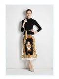 Suit Women's Collar Slim Thin Knitting Top Two Sets Of High-Waist Baroque Prints