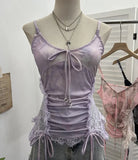 Shooting Millennium Spice Girls Heavy Industry Lace Stitching Print Beaded Sling Vest Strapped Short Sleeveless Top