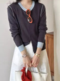 Round-Neck Knitted Cardigan Women Autumn Small Senior Design Sense Color Long-Sleeved Sweater Coat