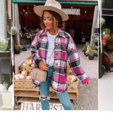 Net Red Autumn Street Temperament Long-Sleeved Collar Loose Women's Plaid Shirt Long
