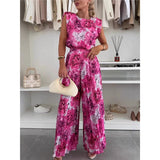 Summer Wide Leg Trousers Round Collar Sleeveless Top Trousers Two Sets Of Casual